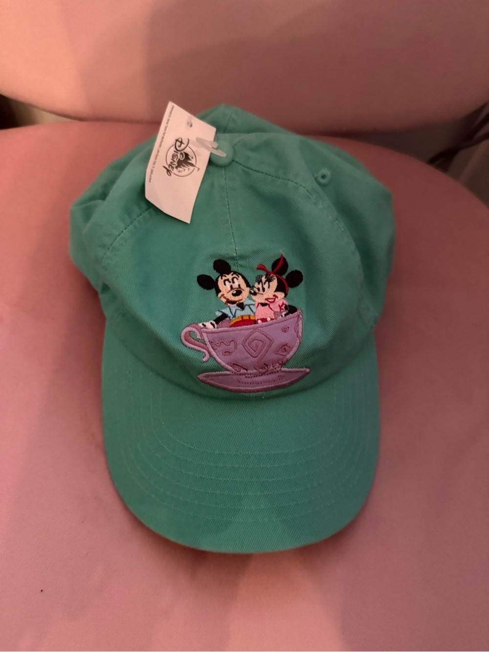 Disney Teal Baseball Cap with Embroidered Mickey & Minnie in Teacup